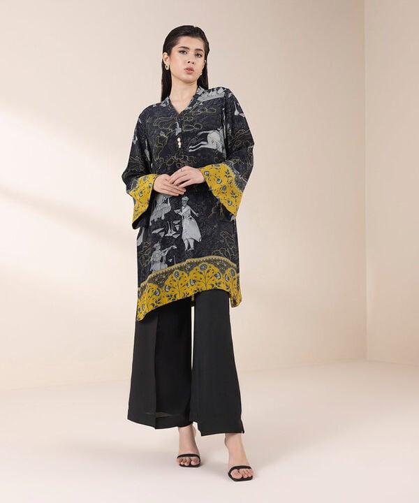 2 Piece - Printed Silk Suit (Stitched)