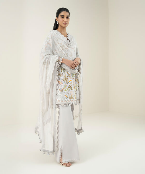 3 Piece - Embroidered Cotton Suit