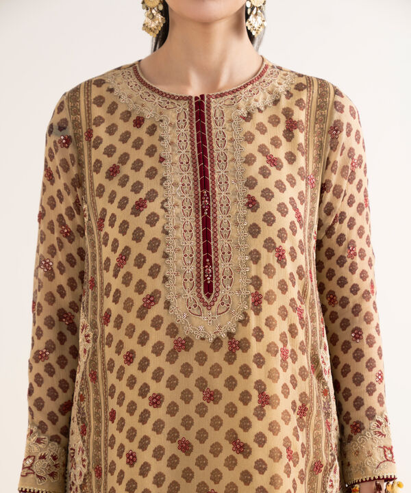 3 Piece - Embroidered Chiffon Suit