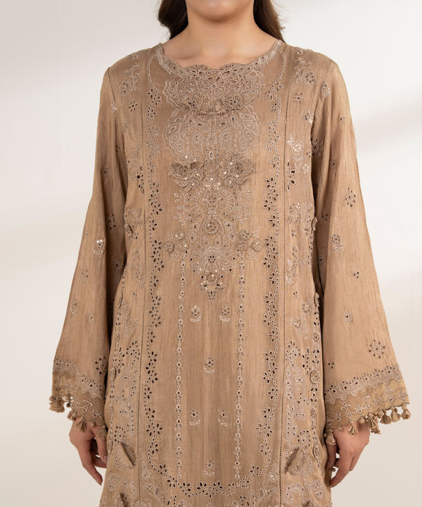 3 Piece - Embroidered Viscose Raw Silk Suit