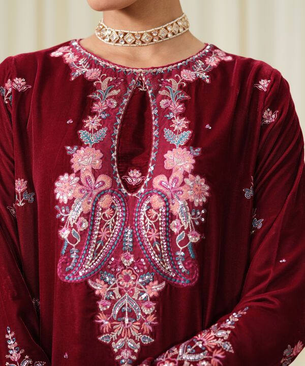 3 Piece - Embroidered Velvet Suit