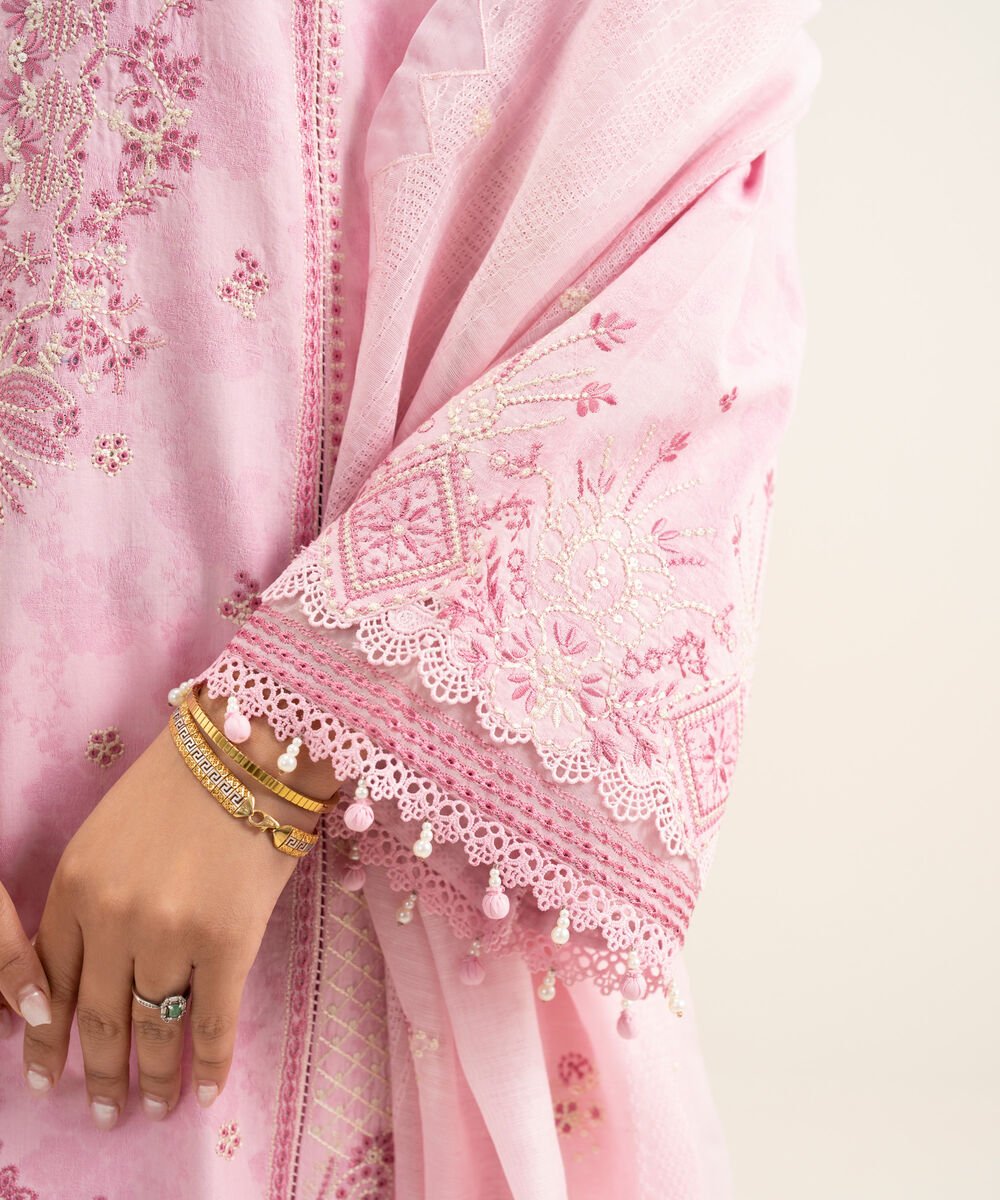 3 Piece - Embroidered Cotton Jacquard Suit