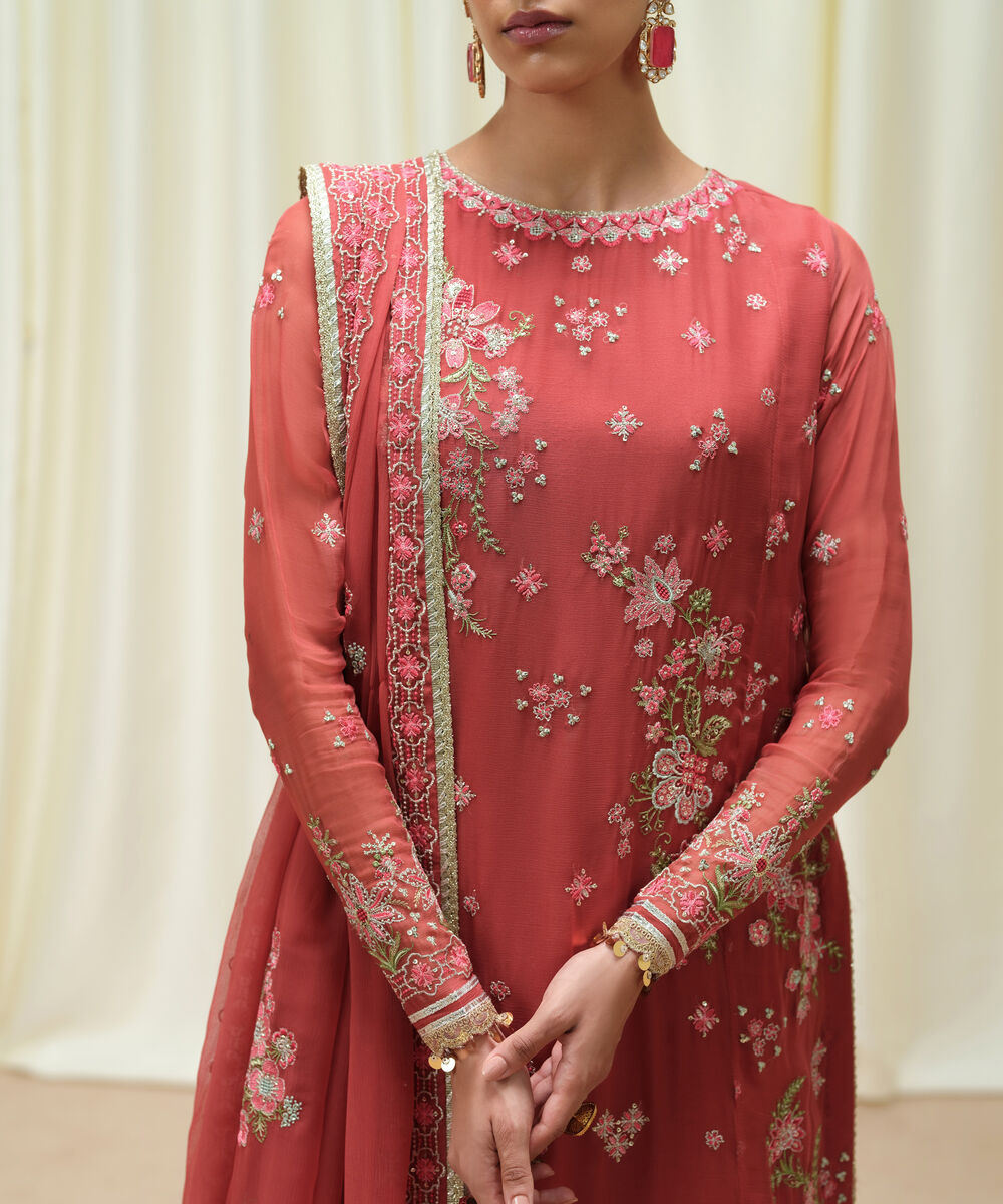3 Piece - Embroidered Chiffon Suit