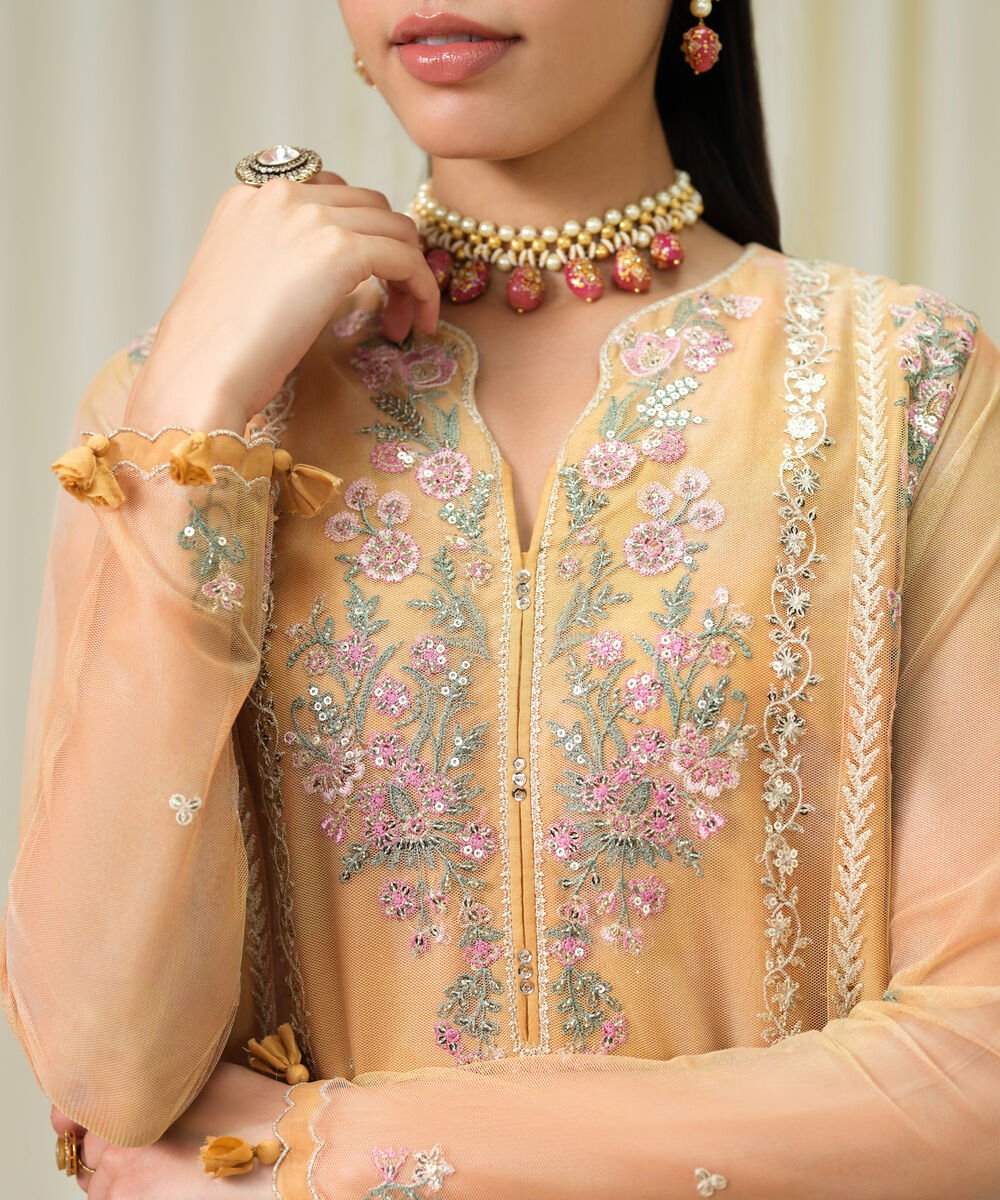 3 Piece - Embroidered Net Suit