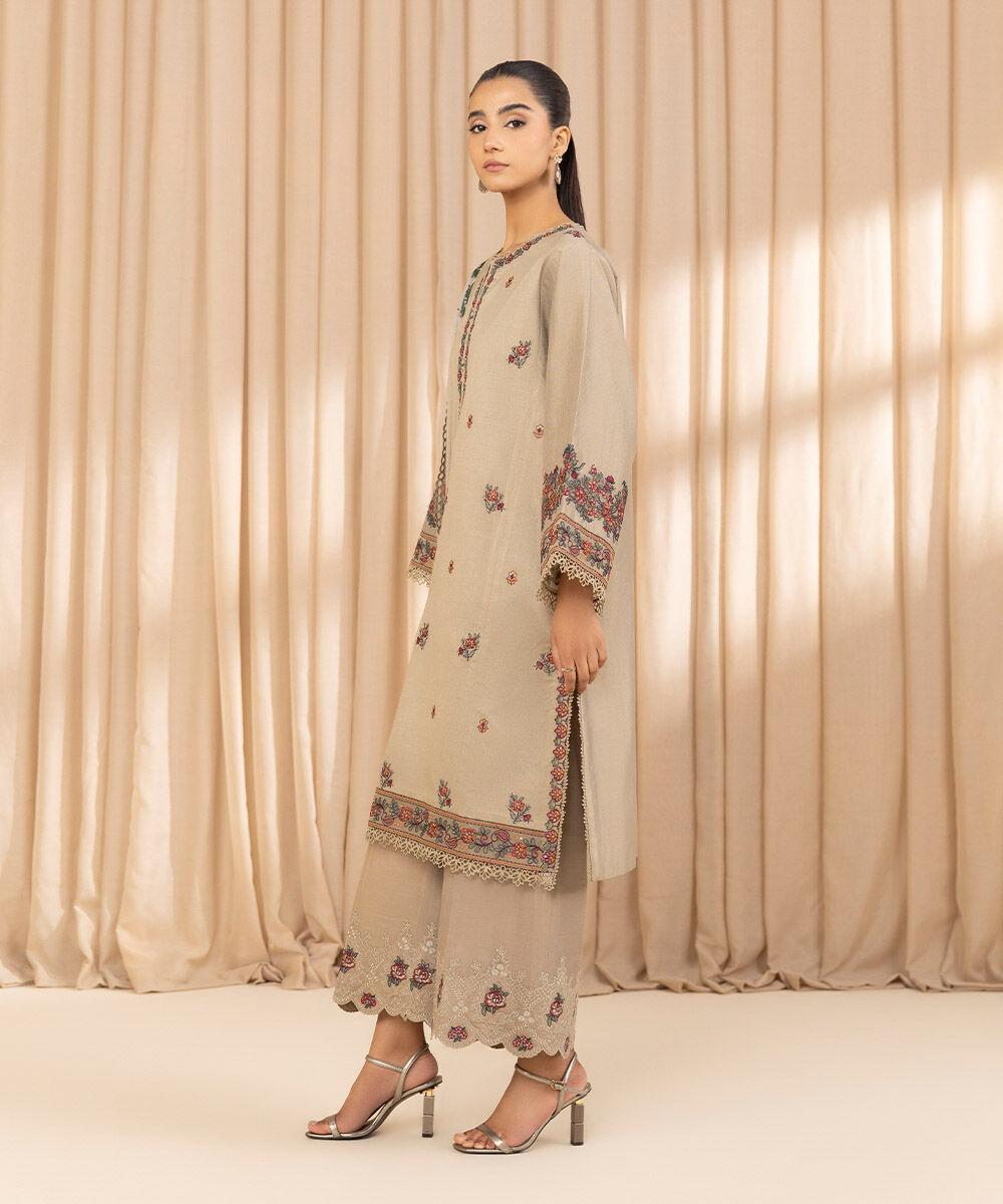 3 Piece - Embroidered Cotton Net Suit