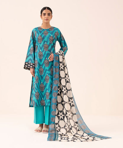 3 Piece - Printed Cotton Suit