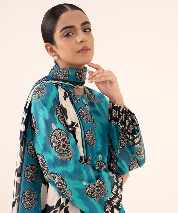 3 Piece - Printed Cotton Suit