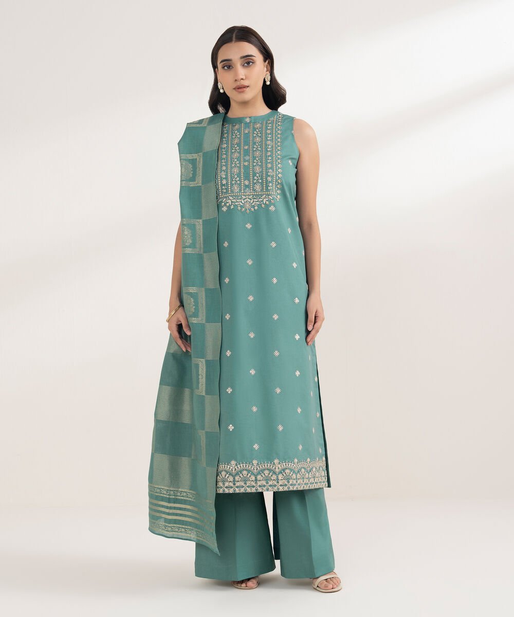 3 Piece - Embroidered Cotton Suit