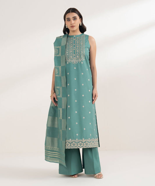 3 Piece - Embroidered Cotton Suit