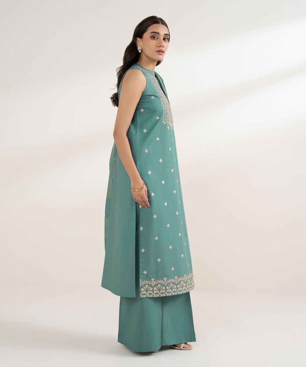 3 Piece - Embroidered Cotton Suit