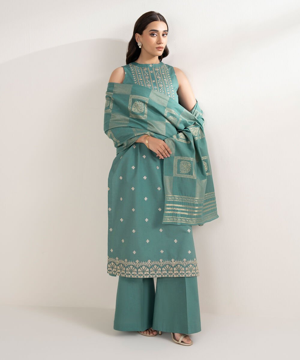 3 Piece - Embroidered Cotton Suit