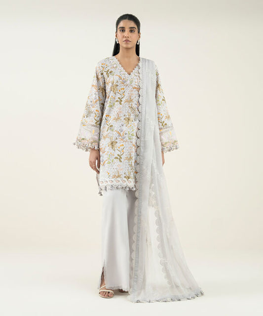 3 Piece -  Embroidered Cotton Suit