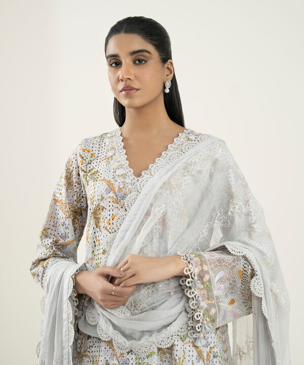 3 Piece -  Embroidered Cotton Suit