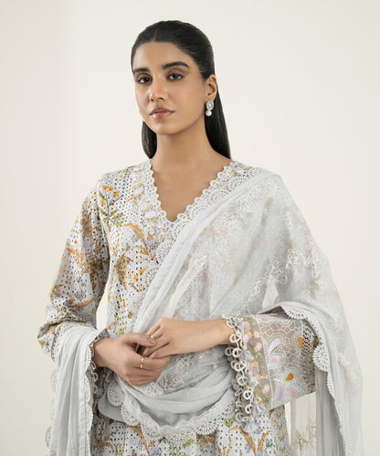 3 Piece -  Embroidered Cotton Suit
