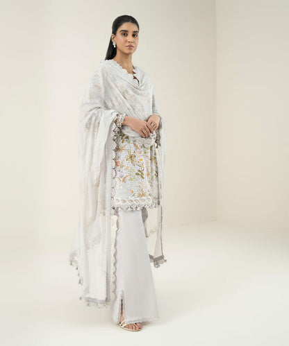 3 Piece -  Embroidered Cotton Suit