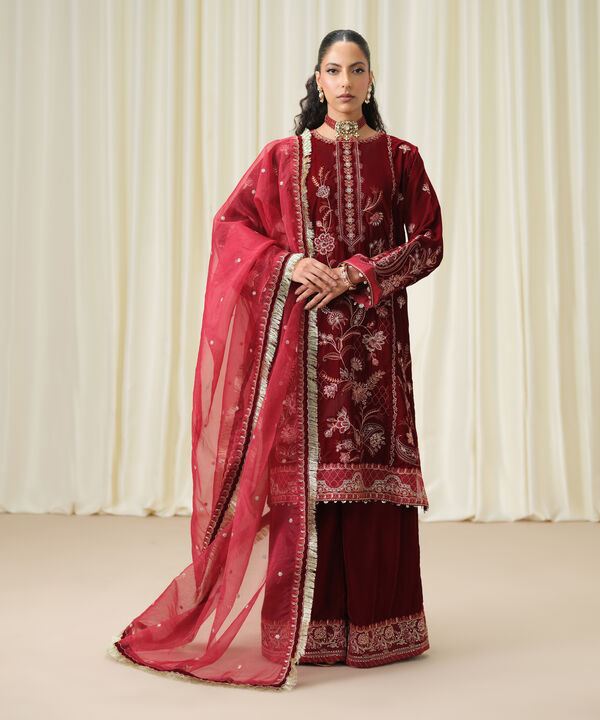 3 Piece - Embroidered Velvet Suit