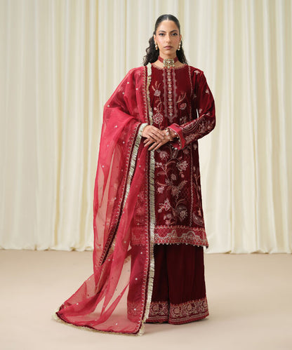 3 Piece - Embroidered Velvet Suit