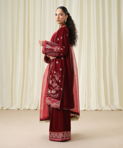 3 Piece - Embroidered Velvet Suit