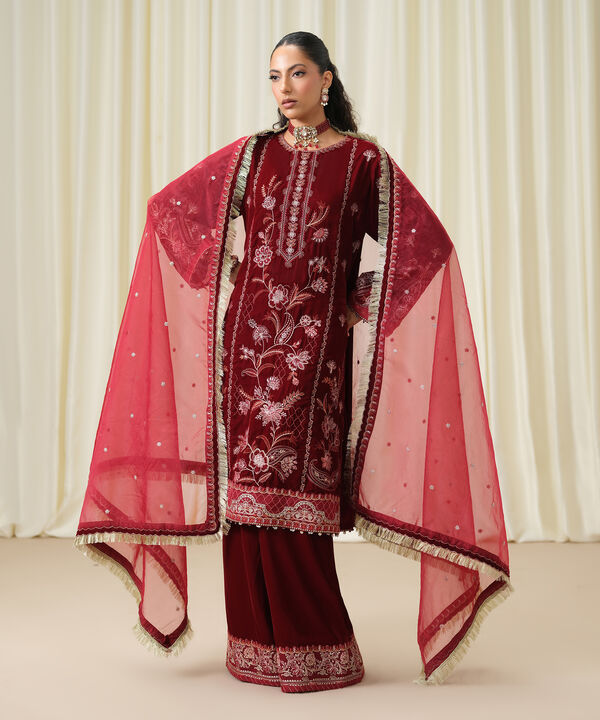 3 Piece - Embroidered Velvet Suit