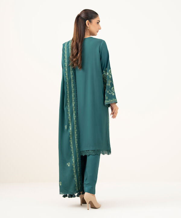 3 Piece - Embroidered Linen Suit
