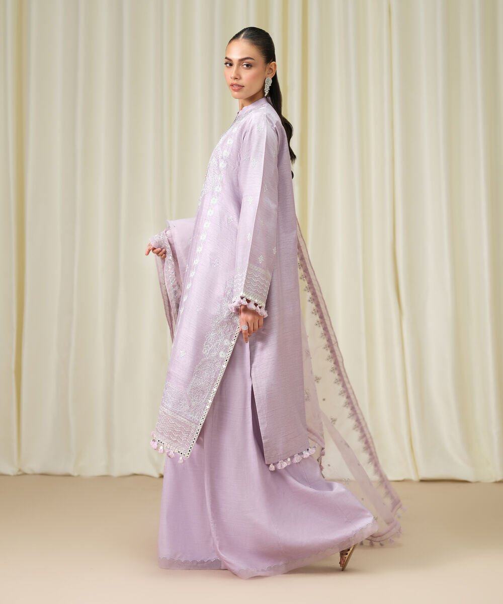 3 Piece - Embroidered Raw Silk Suit