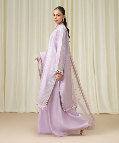 3 Piece - Embroidered Raw Silk Suit