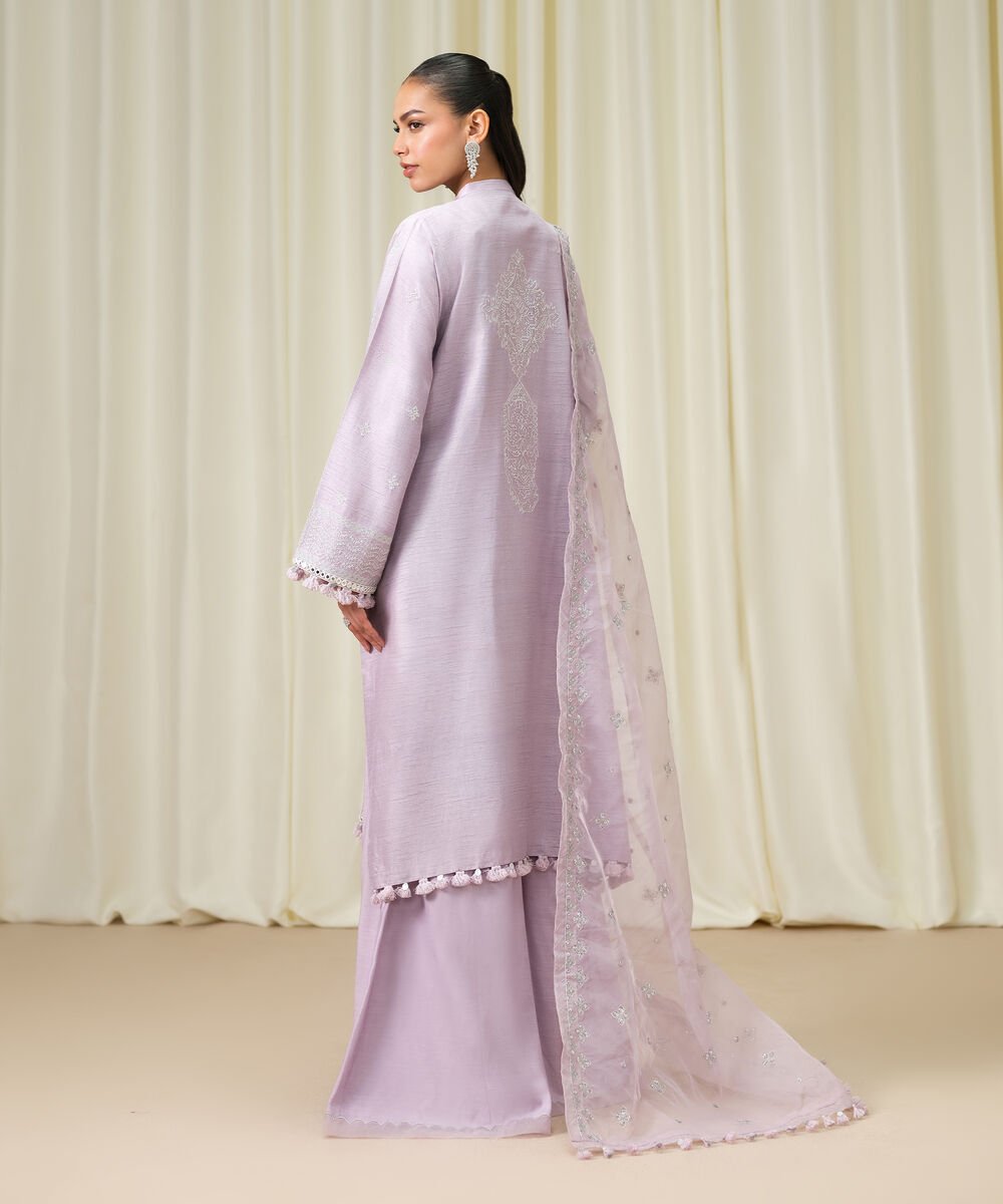 3 Piece - Embroidered Raw Silk Suit