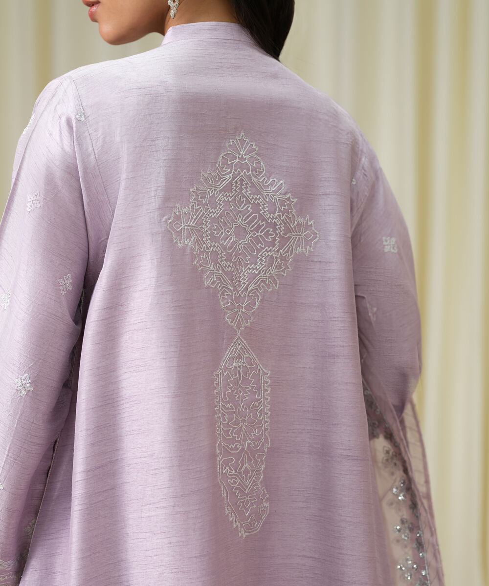 3 Piece - Embroidered Raw Silk Suit