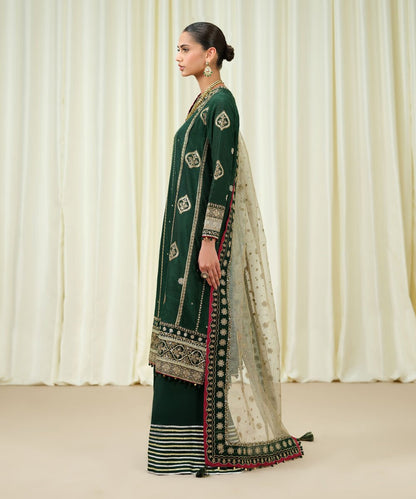 3 Piece - Embroidered Raw Silk Suit