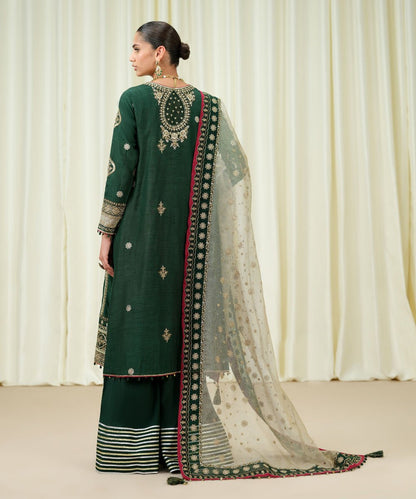 3 Piece - Embroidered Raw Silk Suit