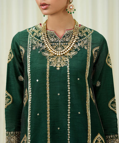 3 Piece - Embroidered Raw Silk Suit