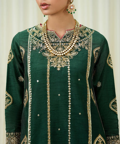 3 Piece - Embroidered Raw Silk Suit