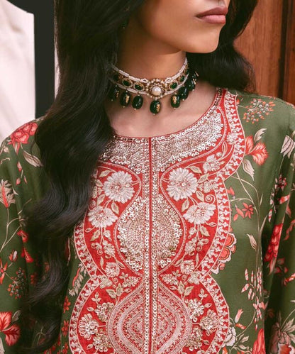 2 Piece - Embroidered Raw Silk Suit (Stitched)