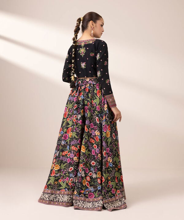 Embroidered Raw Silk Lehenga Set (Stitched)