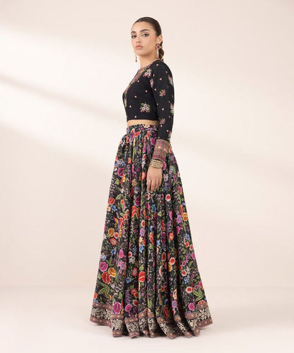 Embroidered Raw Silk Lehenga Set (Stitched)