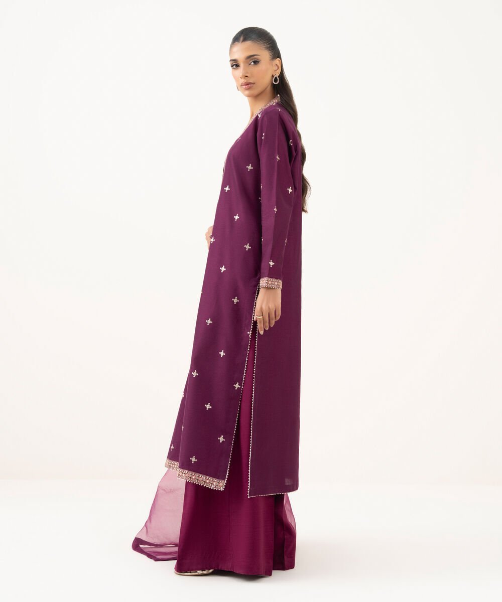 3 Piece - Embroidered Cotton Net Suit