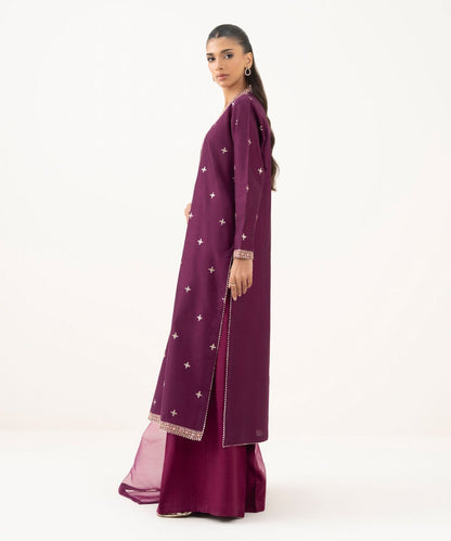3 Piece - Embroidered Cotton Net Suit