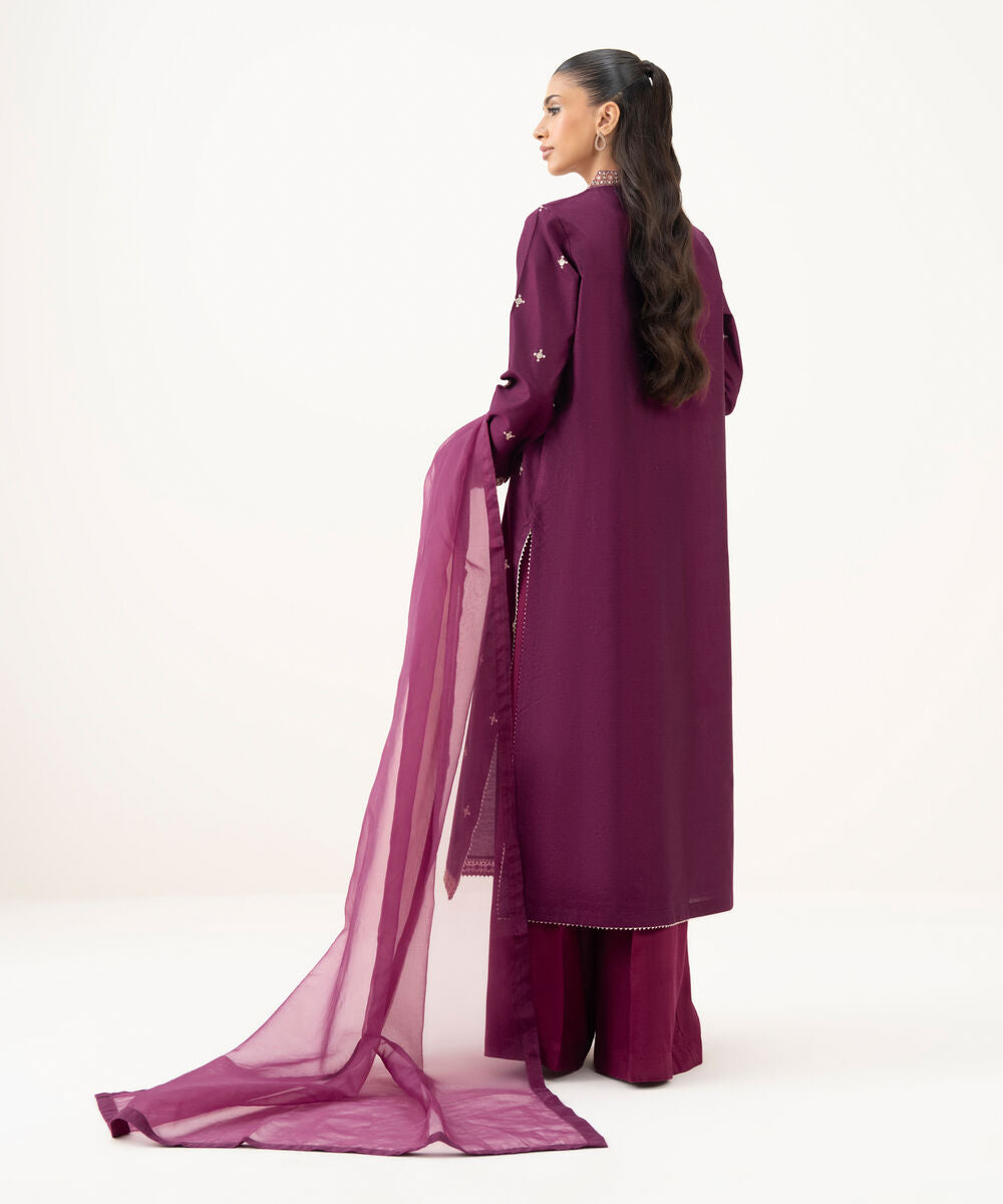 3 Piece - Embroidered Cotton Net Suit