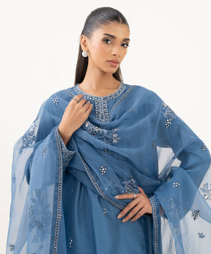 3 Piece - Embroidered Cotton Net Suit