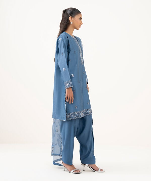 3 Piece - Embroidered Cotton Net Suit