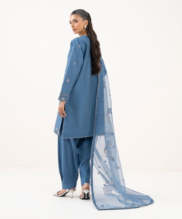 3 Piece - Embroidered Cotton Net Suit