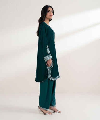 2 Piece - Embroidered Velvet Suit