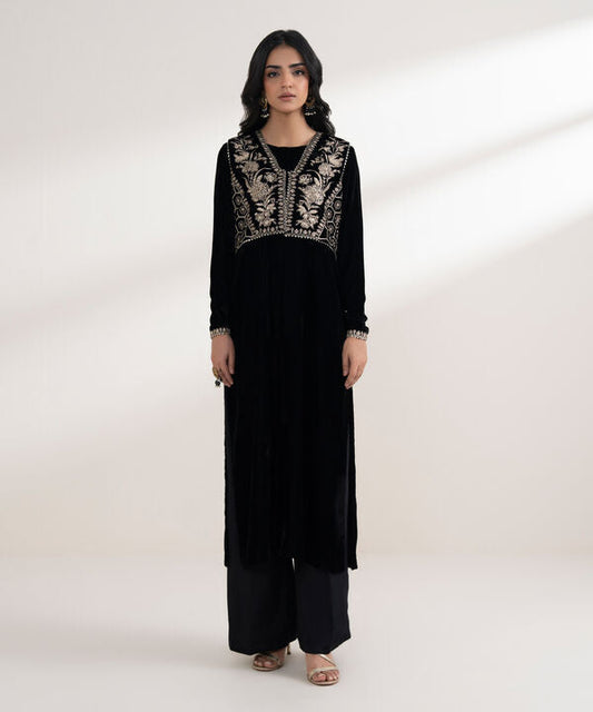2 Piece - Embroidered Velvet Suit