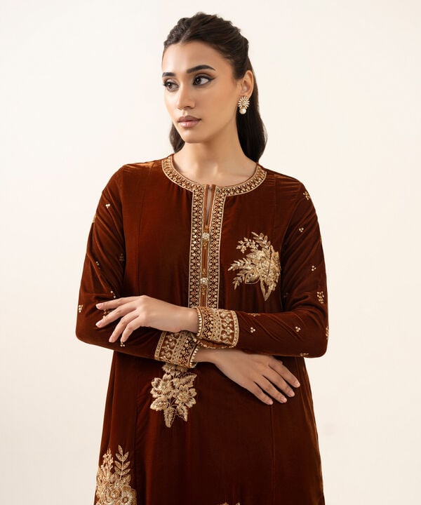 2 Piece - Embroidered Velvet Suit