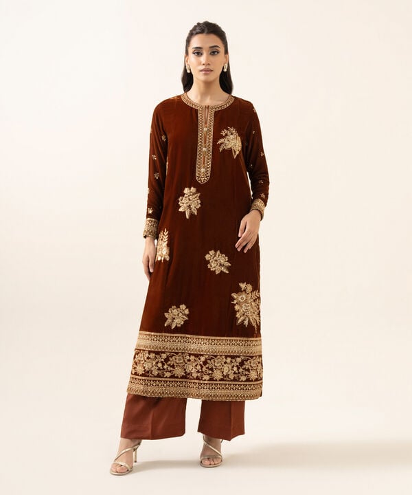 2 Piece - Embroidered Velvet Suit