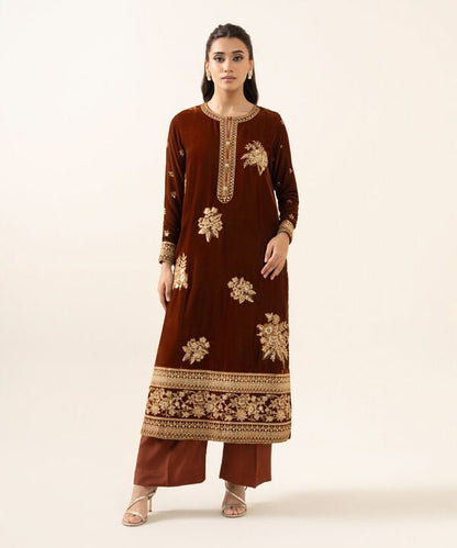 2 Piece - Embroidered Velvet Suit