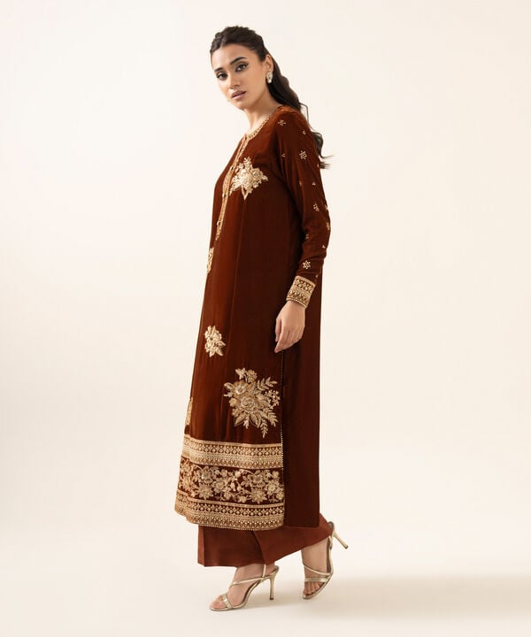 2 Piece - Embroidered Velvet Suit