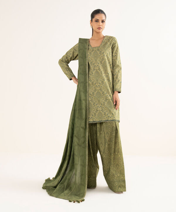 3 Piece - Embroidered Crosshatch Suit