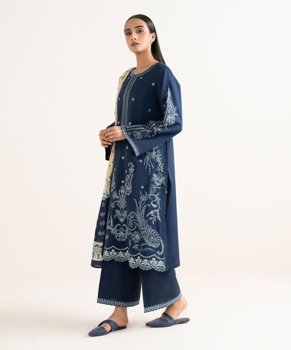 3 Piece - Embroidered Twill Suit