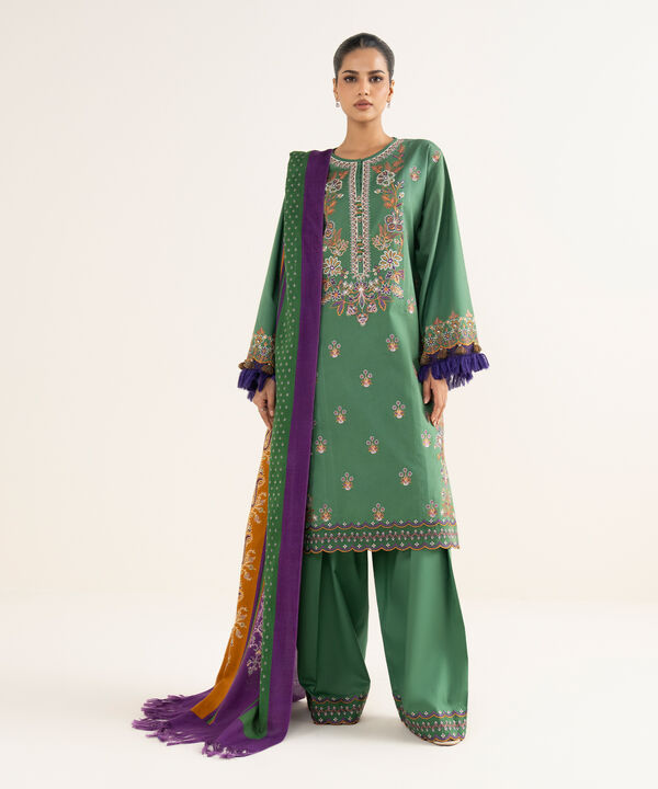 3 Piece - Embroidered Twill Suit